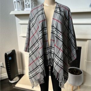 Plaid shawl cape